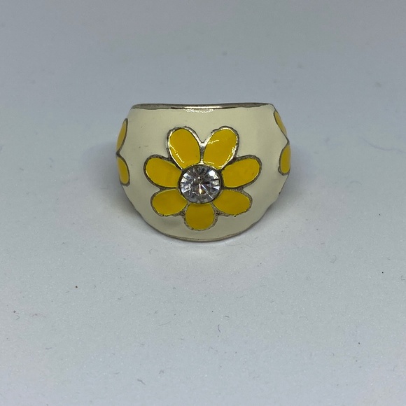 Yellow Enamel Flower Ring - Picture 1 of 5